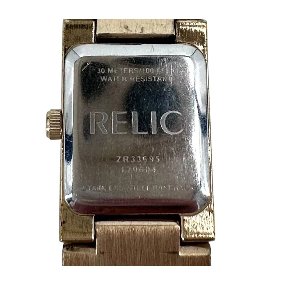 Relic by Fossil Womens Watch Gold Tone Crystal Rectangle Link Bracelet ZR33695